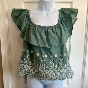 Haute Monde Green off shoulder lace design crop top